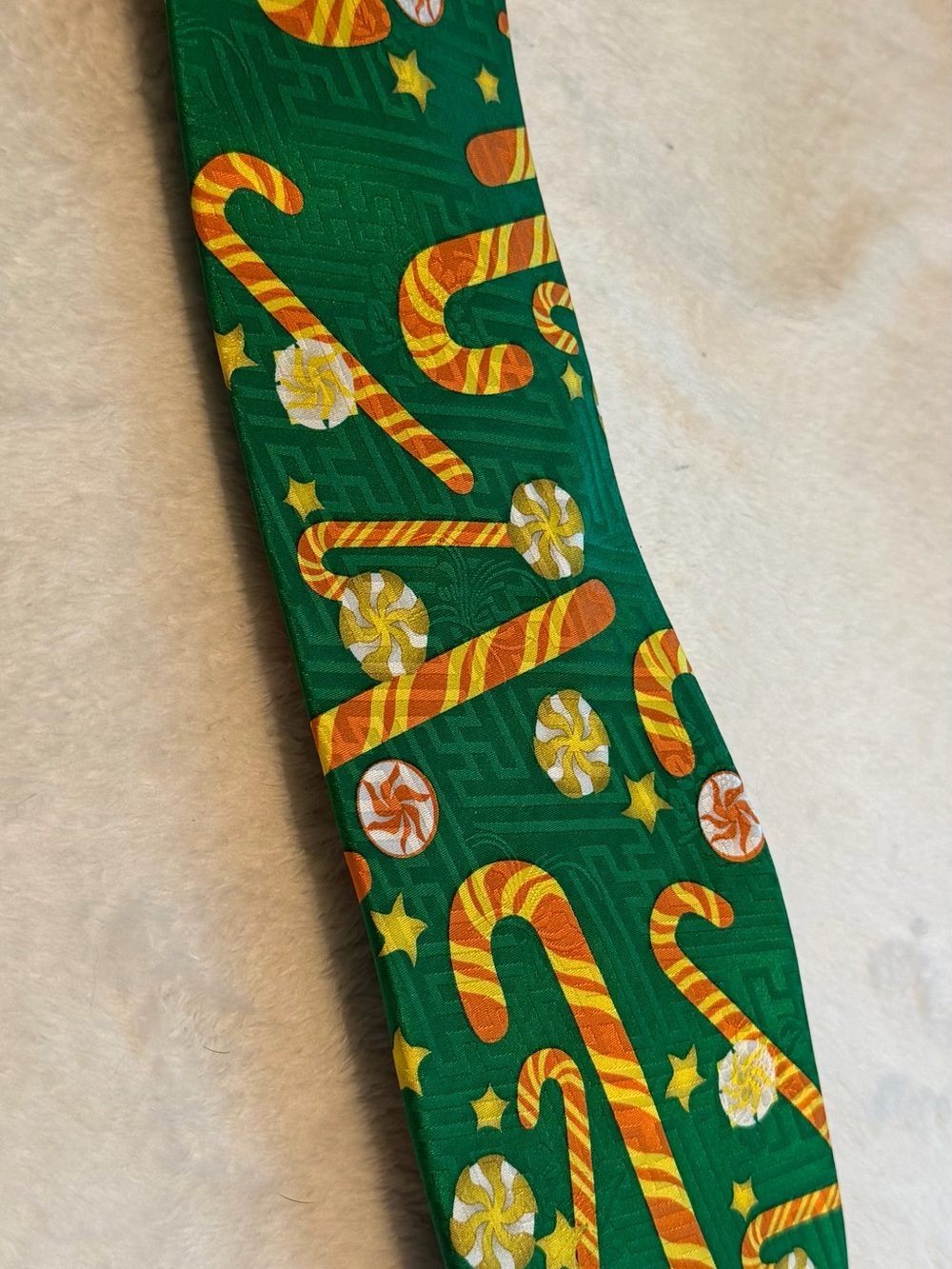 Festive Green Candy Cane Print Men's Tie
